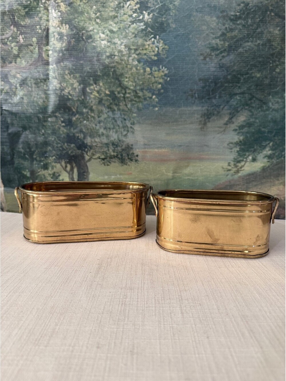 Pair of Brass Oval Planters